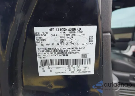 2009 Mercury Mariner Premier V6 z USA, uszkodzony, nr VIN 4M2CU97G09KJ22202